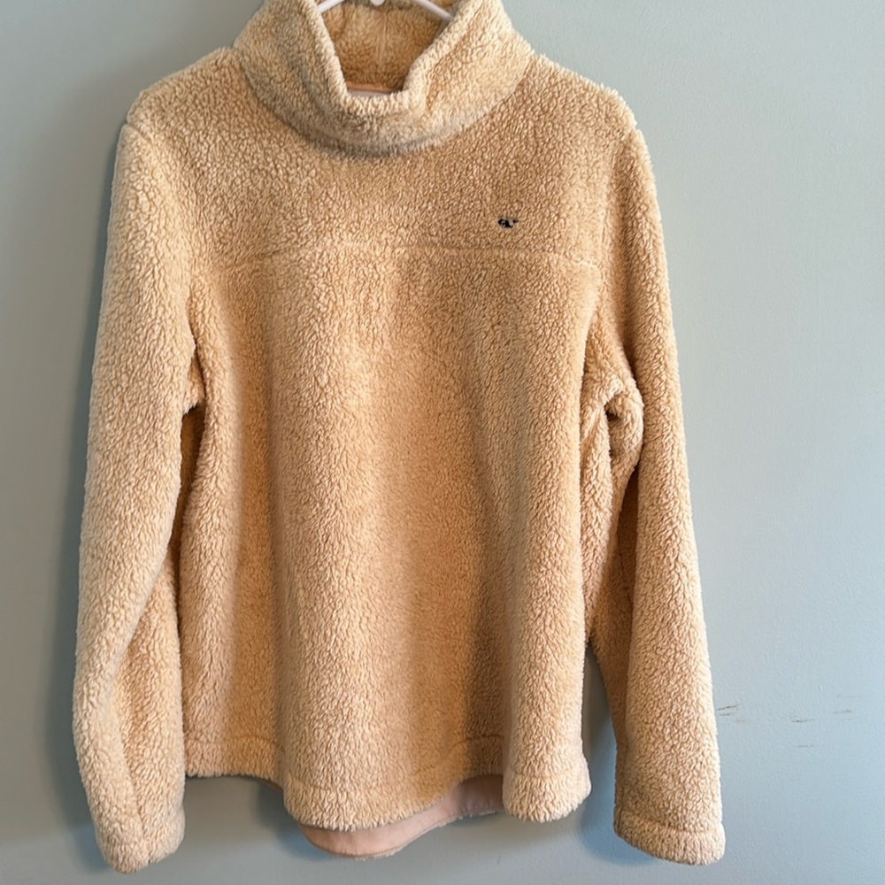 Vineyard Vines Fleece Turtleneck in Creamy Beige